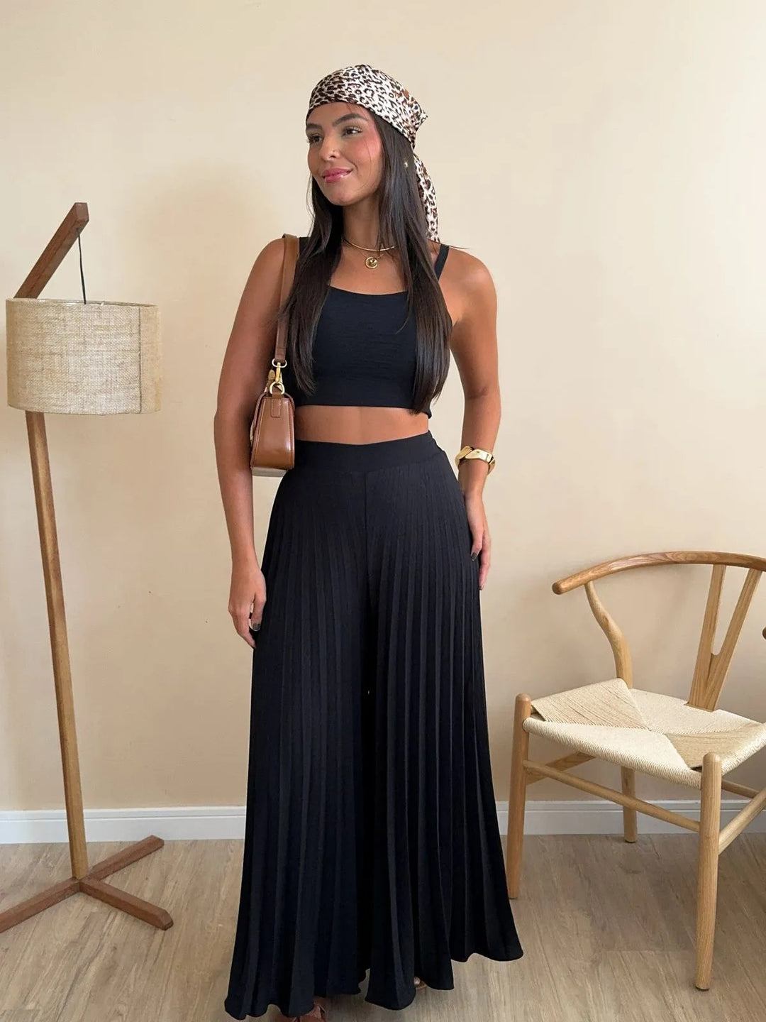 Damen Plissierte weite Hose mit Bindegürtel Heidi-Mode