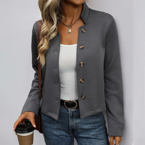 Damen stylische Jacke mit Knopfdetails und modernem Schildkragen Heidi-Mode