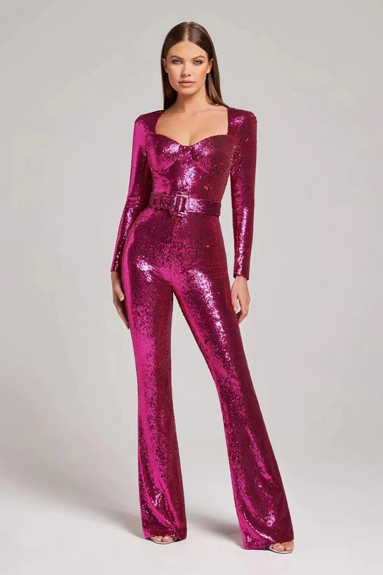 Damen Glamouröser Pailletten Jumpsuit mit schicker Taillierung Heidi-Mode