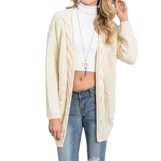 Damen lässiger Strickcardigan mit seitlichen Taschen und offener Front Heidi-Mode
