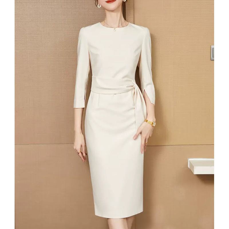 Damen elegantes Etuikleid mit seitlichem Wickeldetail Heidi-Mode