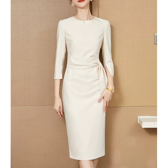 Damen elegantes Etuikleid mit seitlichem Wickeldetail Heidi-Mode