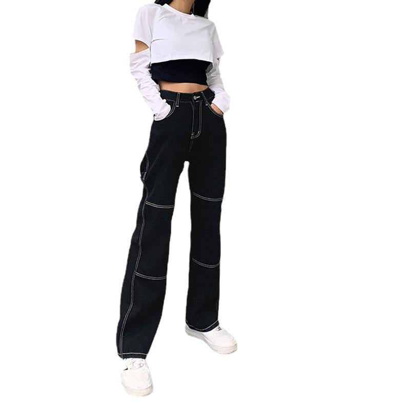 Damen weite Jeans mit modischen Kontrastnähten Heidi-Mode