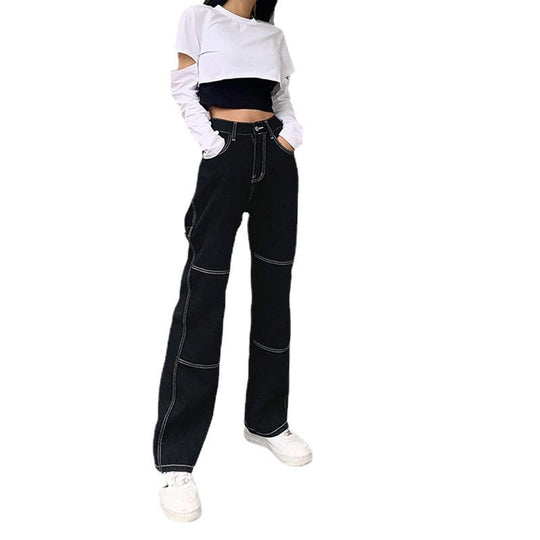 Damen weite Jeans mit modischen Kontrastnähten Heidi-Mode