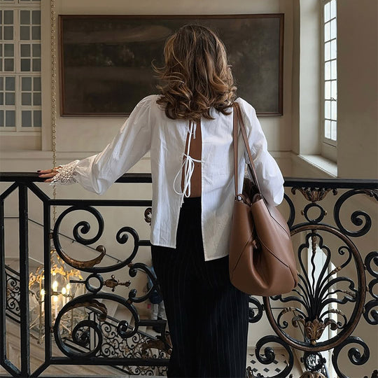 Damen Bluse mit eleganten Spitzenakzenten und Puffärmeln Heidi-Mode