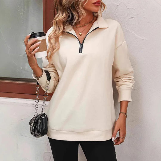 Damen Sportlicher Pullover mit halbem Reißverschluss und gemütlichem Schnitt Heidi-Mode