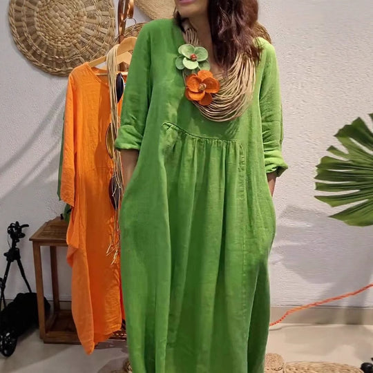 Damen Leichtes Sommerkleid mit eleganten Taschen und bequemen Zugdetails Heidi-Mode