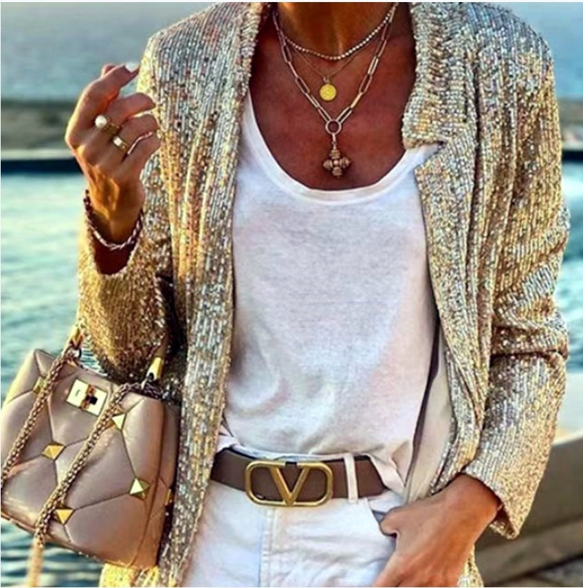 Damen Glitzernde Abendjacke mit elegantem Schnitt und luxuriösen Details Heidi-Mode
