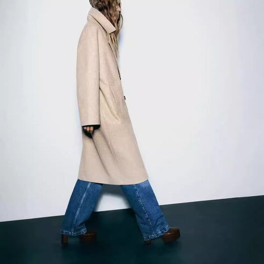 Damen trendiger Wollmantel mit doppelter Knopfreihe und elegantem Schnitt Heidi-Mode
