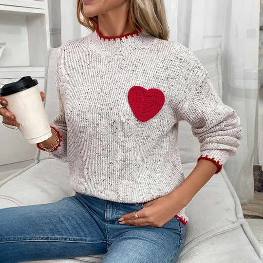 Damen Pullover mit Herzapplikation Heidi-Mode