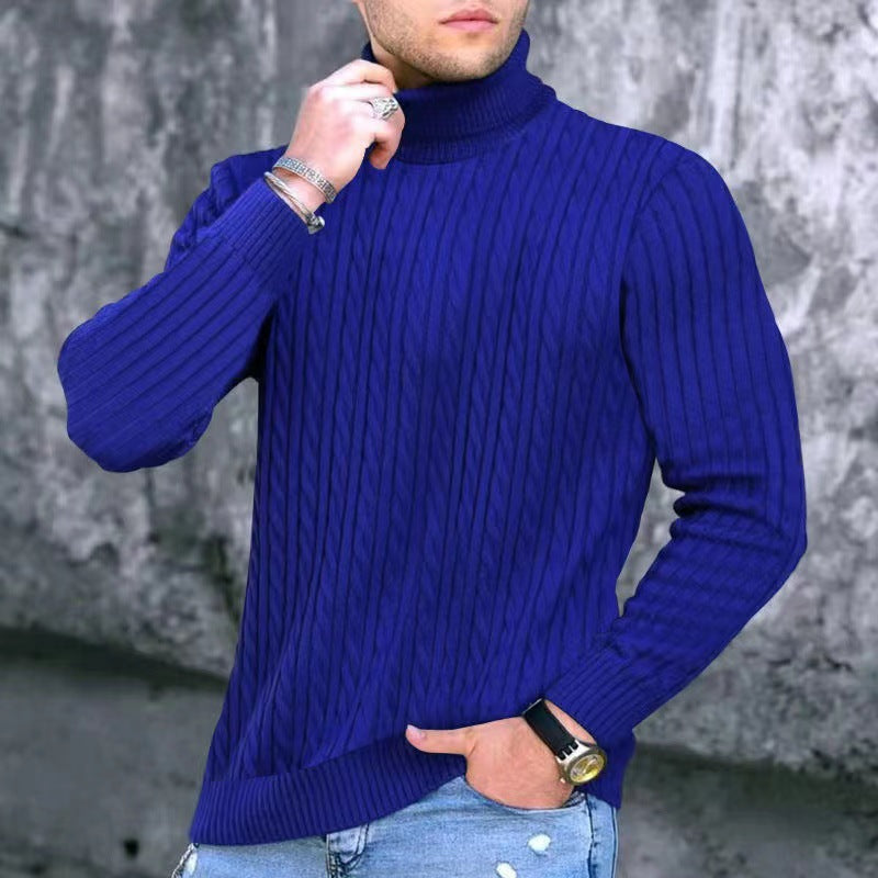 Herren Strickpullover mit modernem Rippmuster und hohem Kragen Heidi-Mode