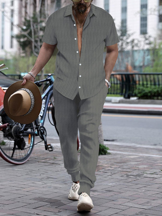 Herren Kurzarm Hemd mit modischem Streifenmuster und eleganter Knopfdetails Heidi-Mode