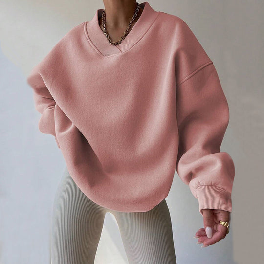 Damen lässiger Pullover mit tiefem V-Ausschnitt und oversized Schnitt Heidi-Mode