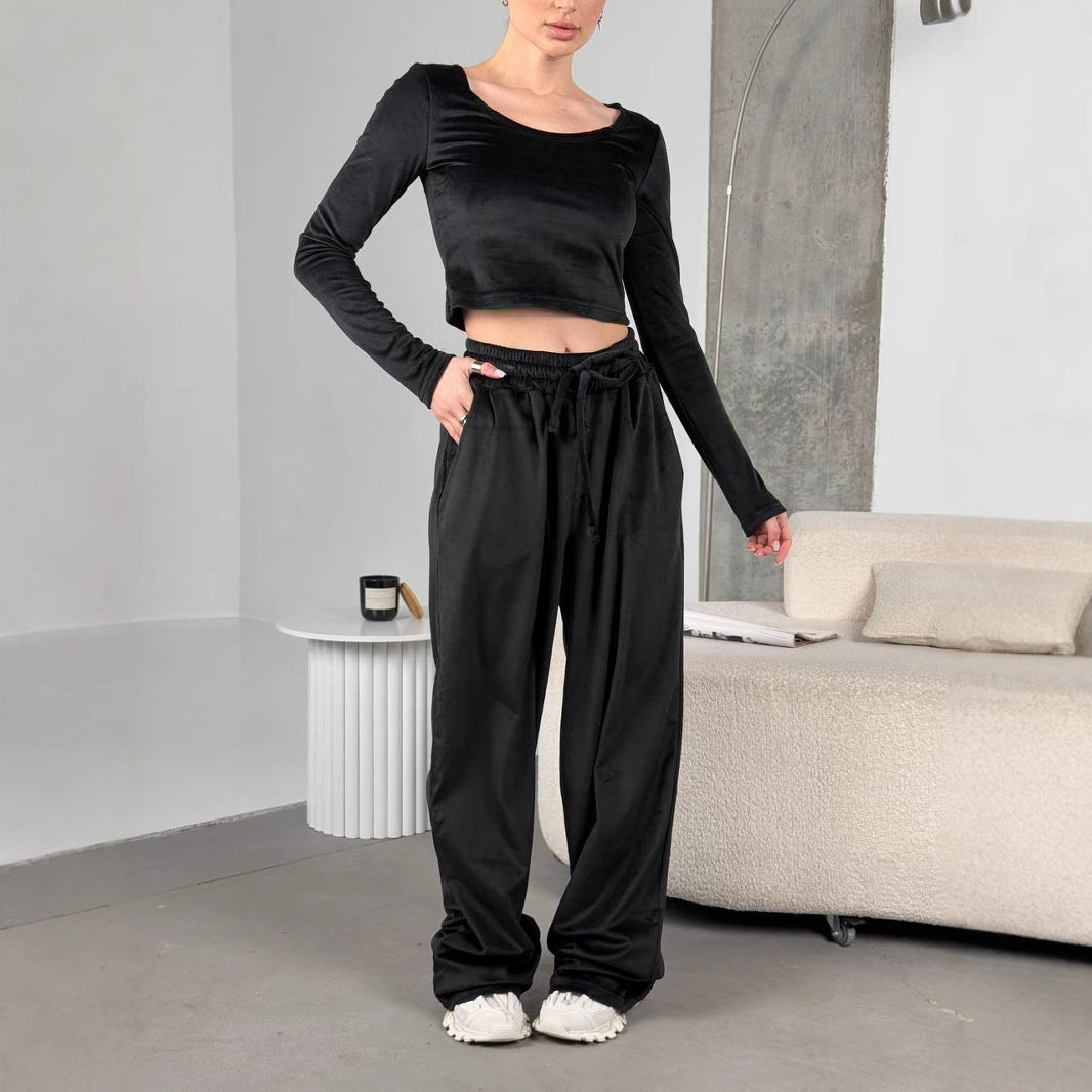 Damen modisches Crop-Top und bequeme Freizeithose Set Heidi-Mode