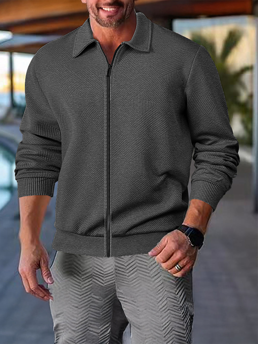 Herren Leichte Freizeitjacke mit strukturiertem Design Heidi-Mode