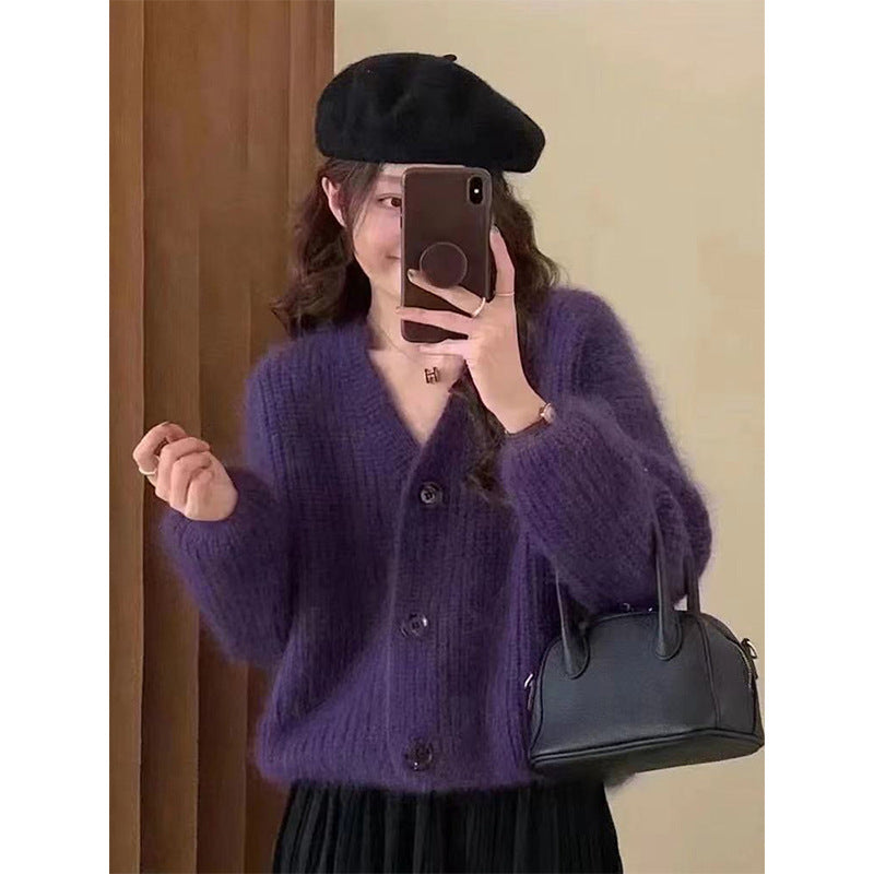 Damen Kuscheliger Strickcardigan mit großen Knöpfen Heidi-Mode