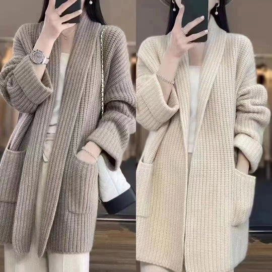 Damen Gemütlicher Strickcardigan mit tiefen Taschen Heidi-Mode