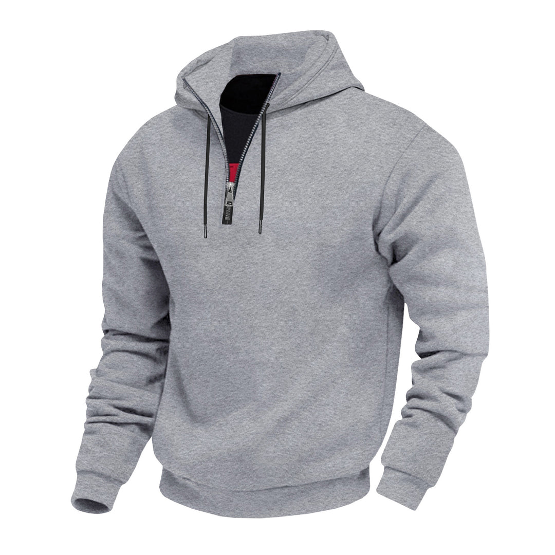 Herren Kapuzenpullover mit halbem Reißverschluss und kontrastierendem Innenfutter Heidi-Mode