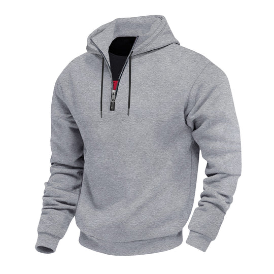 Herren Kapuzenpullover mit halbem Reißverschluss und kontrastierendem Innenfutter Heidi-Mode
