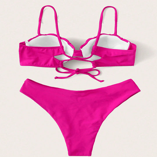 Damen Bikini-Set mit strukturiertem Oberteil und hohem Beinausschnitt Heidi-Mode