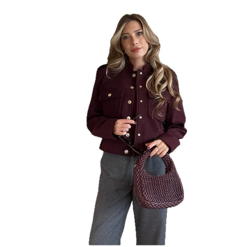 Damen Modische Kurzjacke mit praktischen Taschen und goldenen Druckknöpfen Heidi-Mode