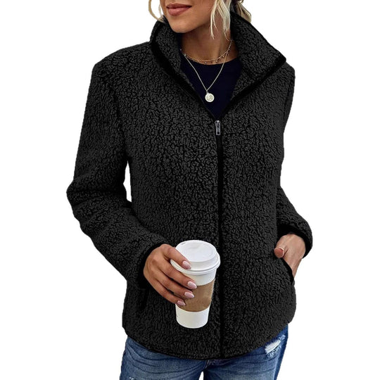 Damen Fleecejacke mit hohem Kragen und seitlichen Reißverschlusstaschen Heidi-Mode