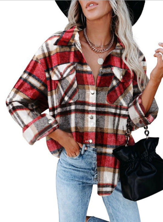 Damen Karobluse mit aufgesetzten Taschen und modernem Schnitt Heidi-Mode