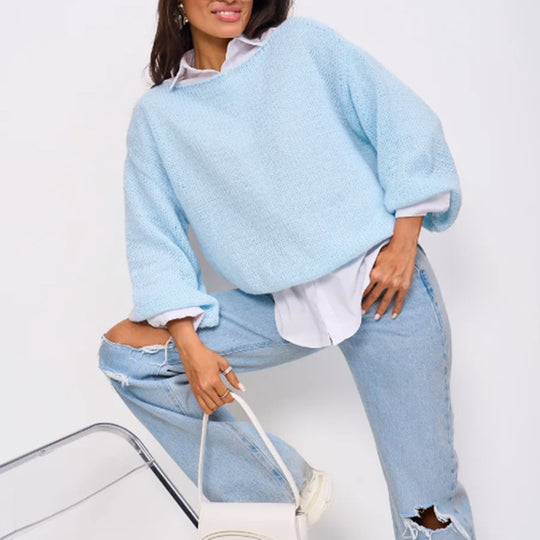 Damen Flauschiger Off-Shoulder Pullover mit überschnittenen Schultern Heidi-Mode