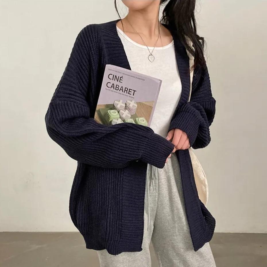 Damen Übergröße Strickjacke mit weit geschnittenen Ärmeln und strukturierter Textur Heidi-Mode