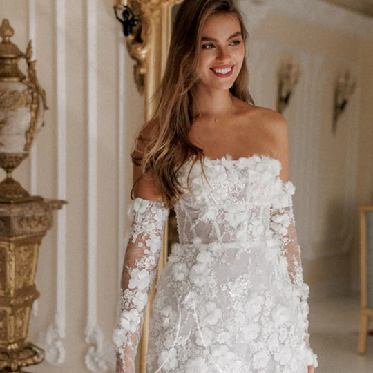 Damen Elegantes Hochzeitskleid mit floralen Details und transparenten Einsätzen Heidi-Mode
