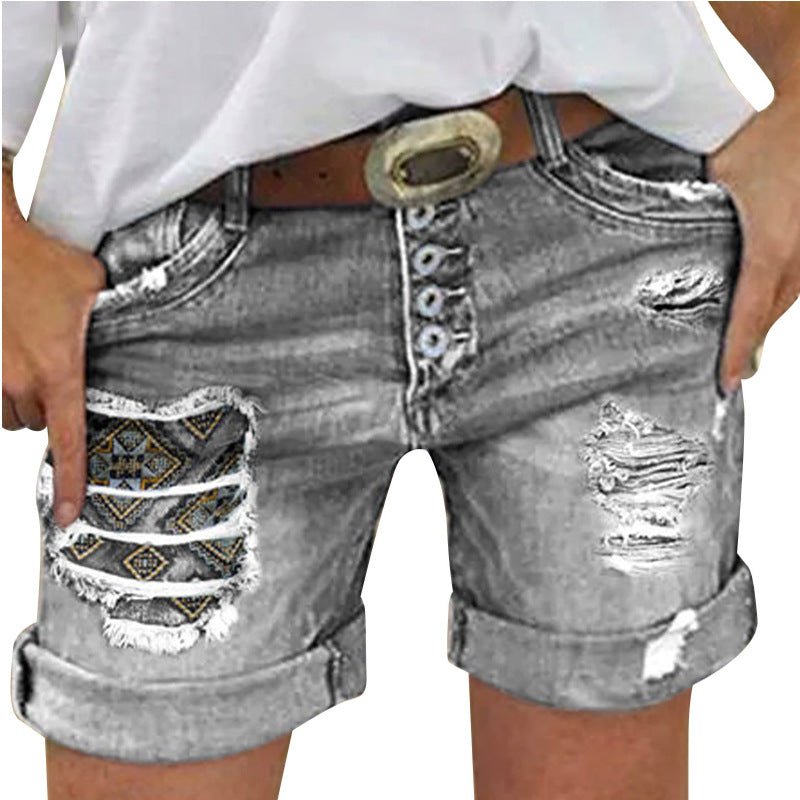 Damen Jeans-Shorts mit lässigem Fransen-Design und modischen Applikationen Heidi-Mode