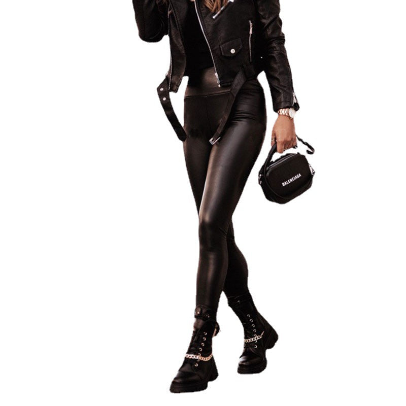 Damen Hochwertige Leggings im edlen look mit hohem Bund Heidi-Mode