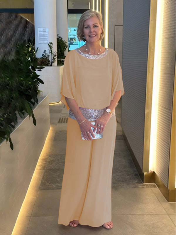 Damen Eleganter Jumpsuit mit schimmerndem Oberteil und weitem Bein Heidi-Mode