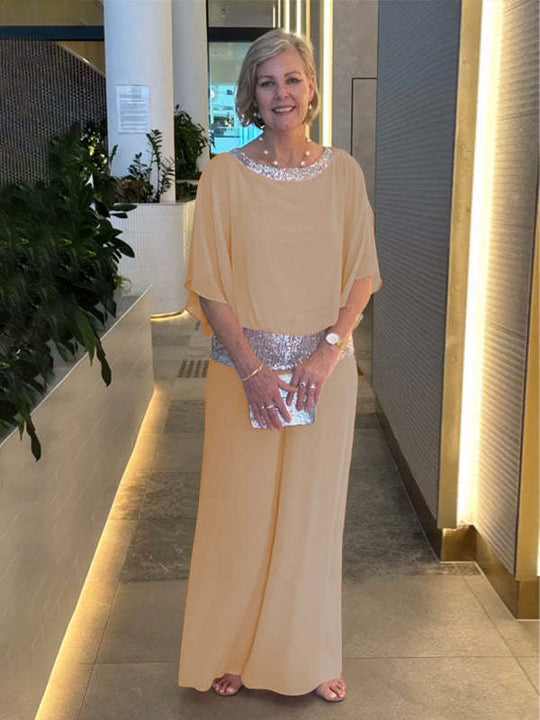 Damen Eleganter Jumpsuit mit schimmerndem Oberteil und weitem Bein Heidi-Mode