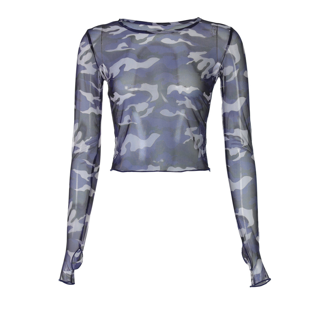 Damen Transparente Camouflage Langarmbluse Heidi-Mode