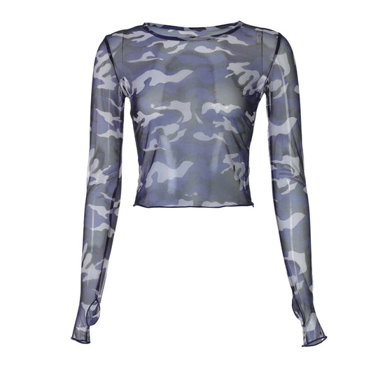 Damen Transparente Camouflage Langarmbluse Heidi-Mode