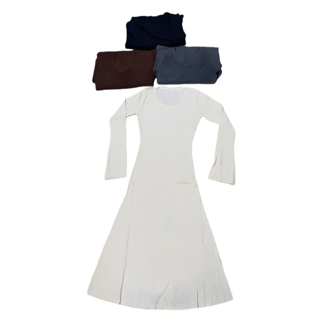 Damen elegantes Maxikleid mit feiner Rippstruktur und V-Ausschnitt Heidi-Mode