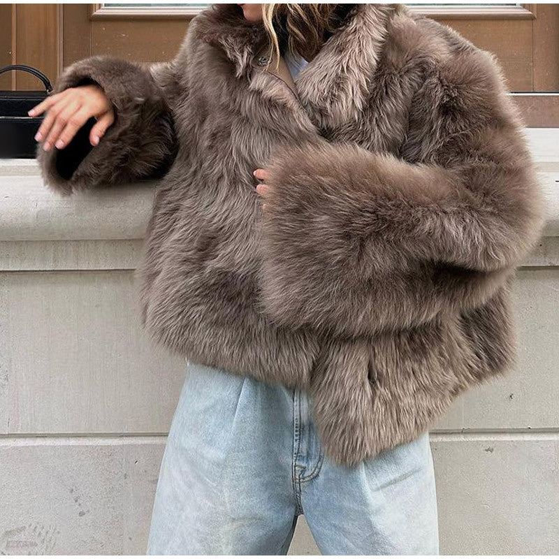 Damen Kuschelige Kunstfelljacke mit voluminösem Kragen Heidi-Mode
