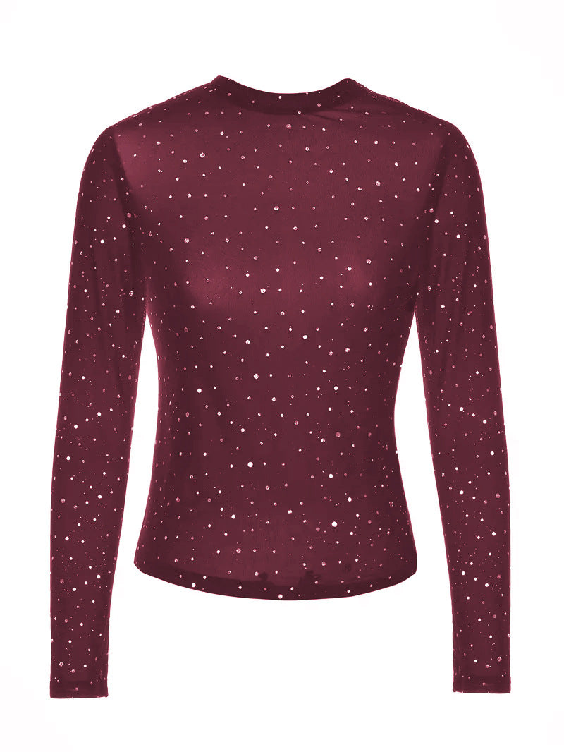 Damen Glitzerndes Langarmshirt mit schimmernden Pailletten Heidi-Mode