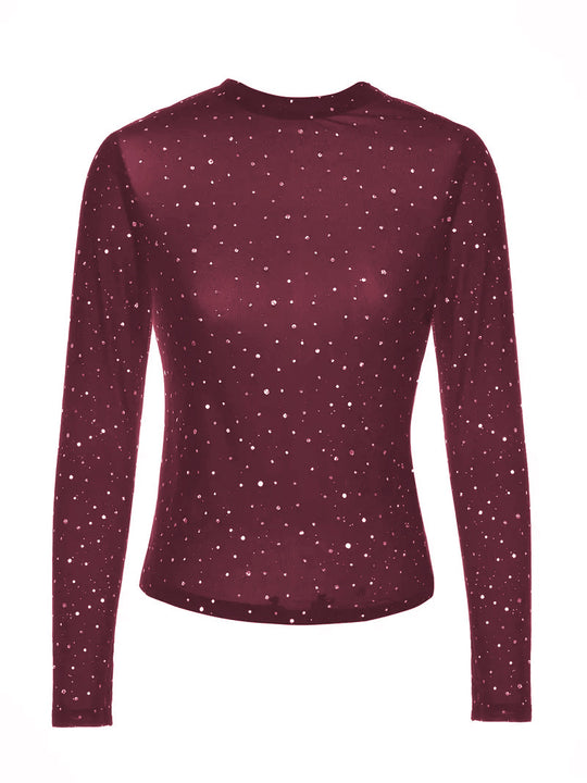 Damen Glitzerndes Langarmshirt mit schimmernden Pailletten Heidi-Mode