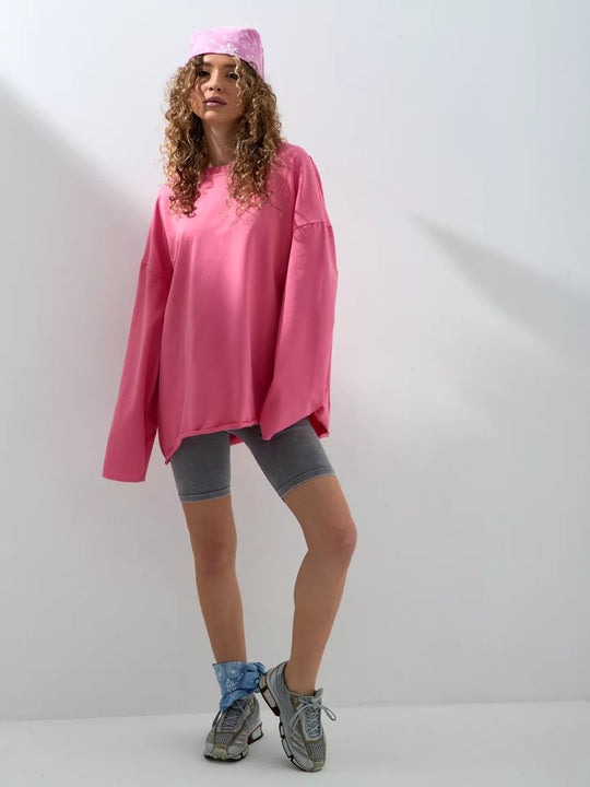 Damen Oversized Sweatshirt mit langen Ärmeln und Rundhalsausschnitt Heidi-Mode