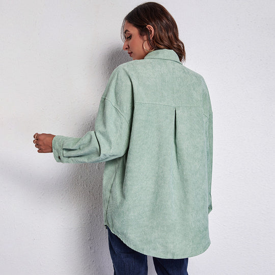 Damen Oversized Hemdblusenshirt aus Cord Heidi-Mode