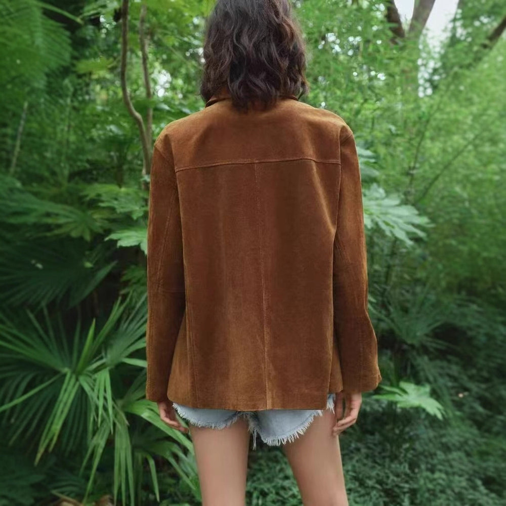 Damen Suedejacke im modernen Schnitt mit großen Taschen Heidi-Mode