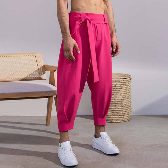 Herren elegante Freizeithose mit bindbarem Taillenband und weitem Schnitt Heidi-Mode