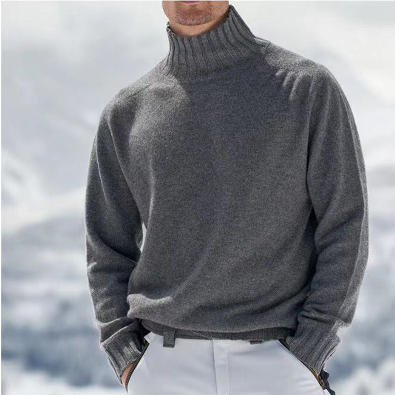 Herren Rollkragenpullover aus hochwertiger Wolle mit strukturierten Details Heidi-Mode