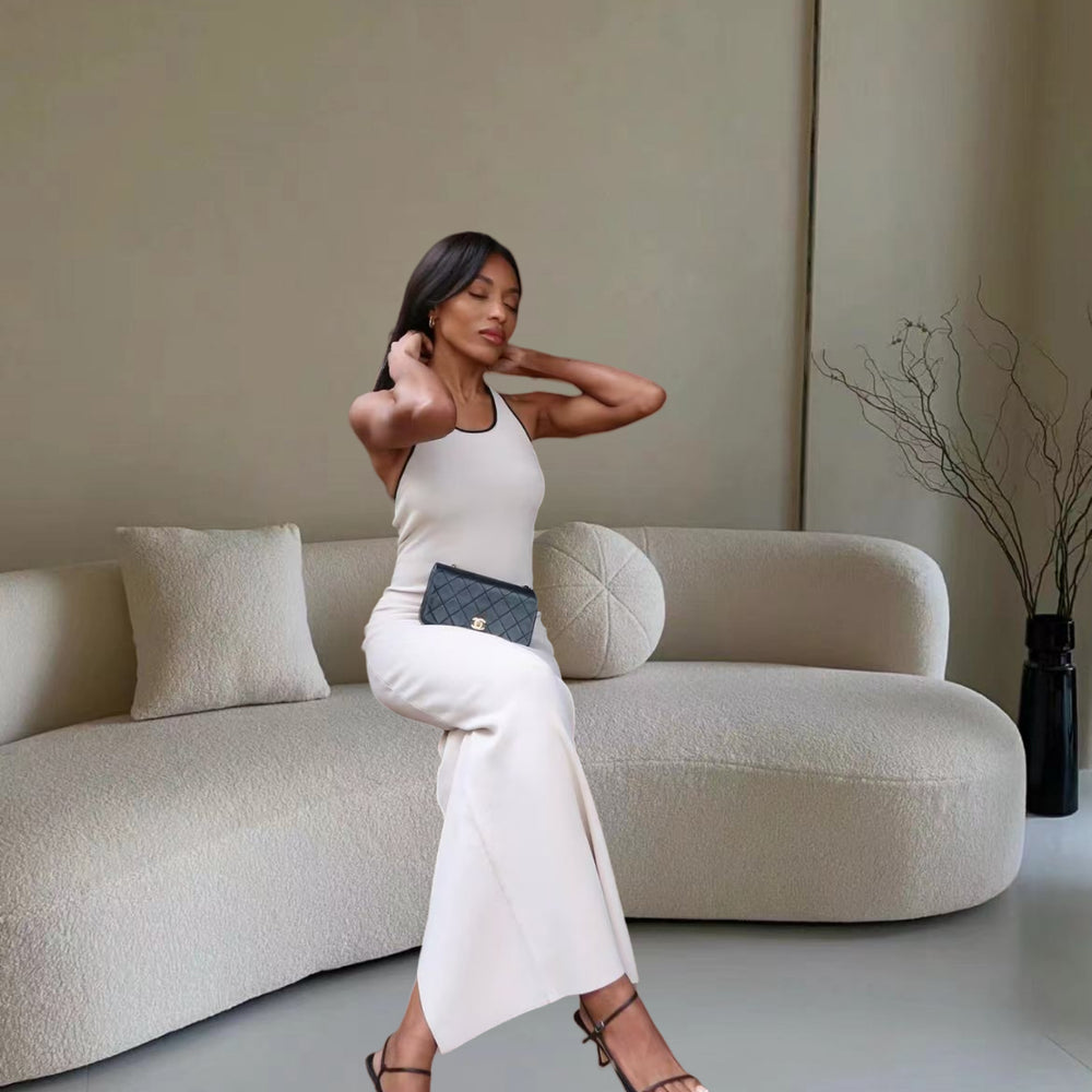 Damen Elegantes Maxikleid mit tiefem V-Ausschnitt und seitlichem Schlitz Heidi-Mode