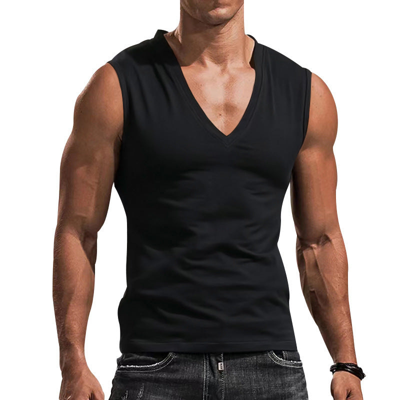 Herren Ärmelloses Fitness-T-Shirt mit V-Ausschnitt aus atmungsaktivem Material Heidi-Mode