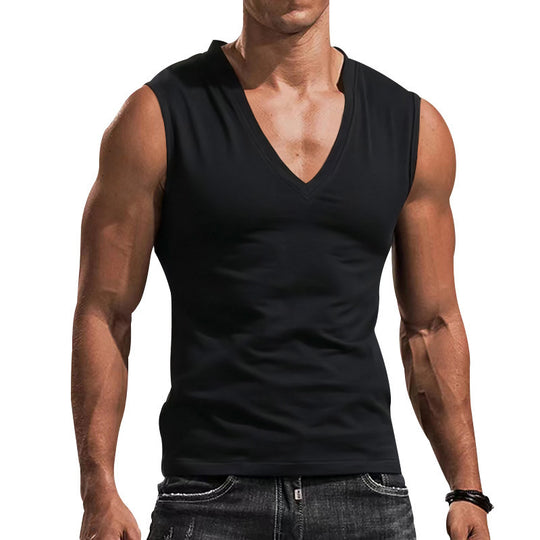Herren Ärmelloses Fitness-T-Shirt mit V-Ausschnitt aus atmungsaktivem Material Heidi-Mode