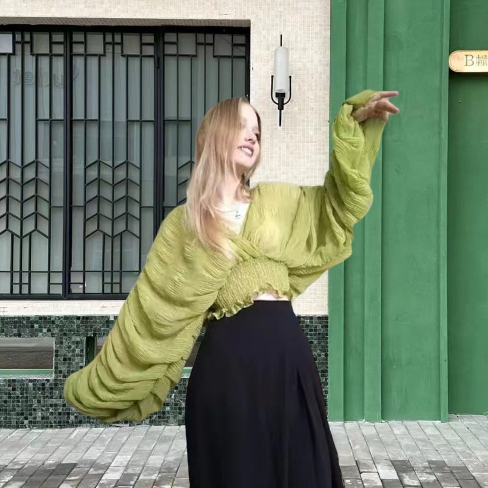 Damen Wickelbluse mit voluminösen Ärmeln und elegantem Design Heidi-Mode
