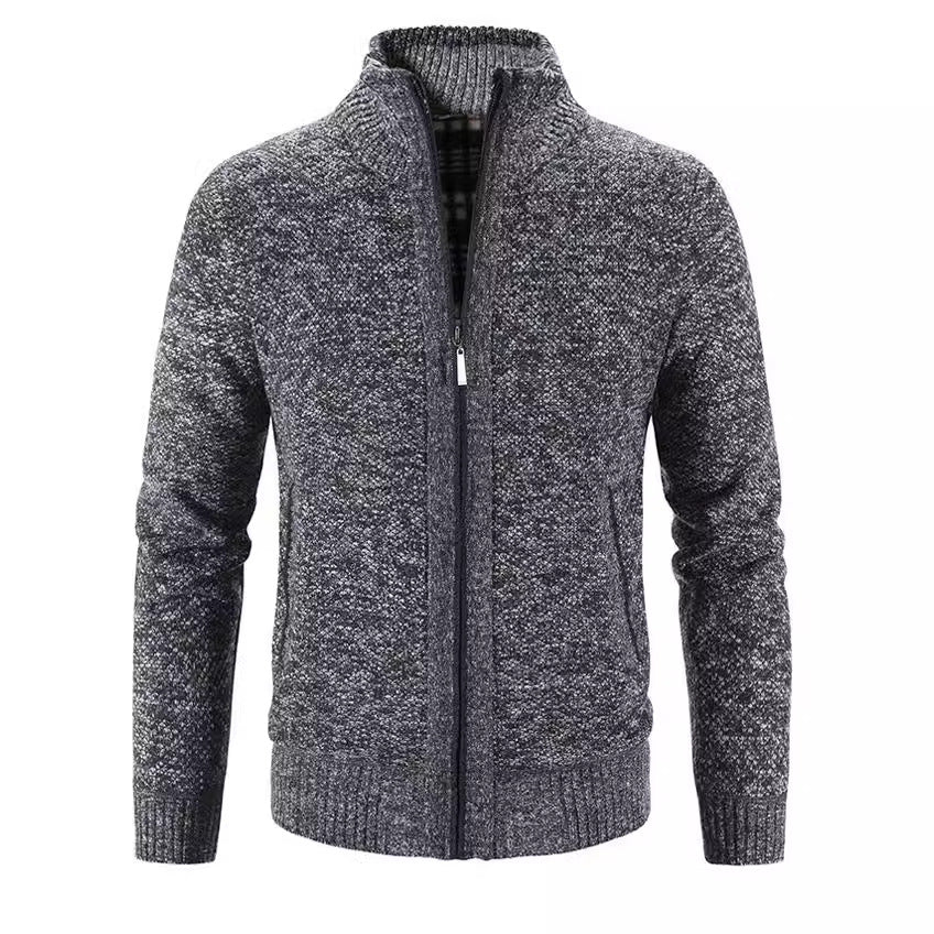 Herren Strickjacke mit strukturiertem Muster und hohem Stehkragen Heidi-Mode